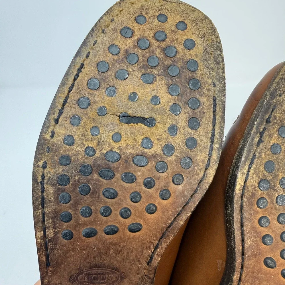 Tods Mens Size 6.5 UK 7.5 US Tan Leather Penny Loafers Made in Italy Brown